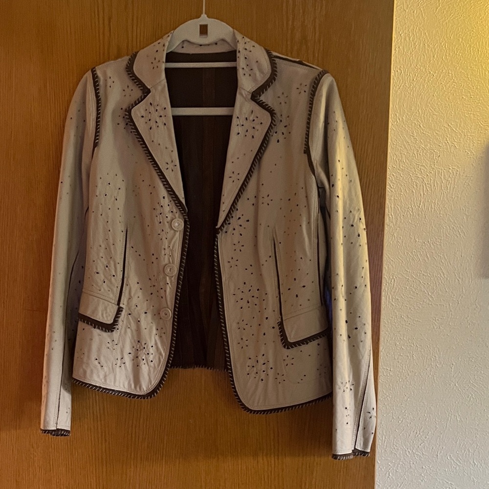Alexander Wang Cream Leather Jacket with Brown Accents